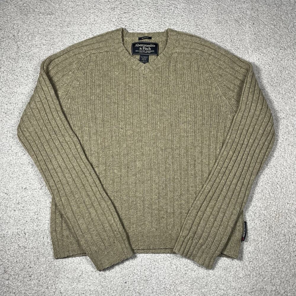 Abercrombie Fitch Sweater Mens L Muscle Knit Ribbed Vintage Lambswool V Neck Y2K